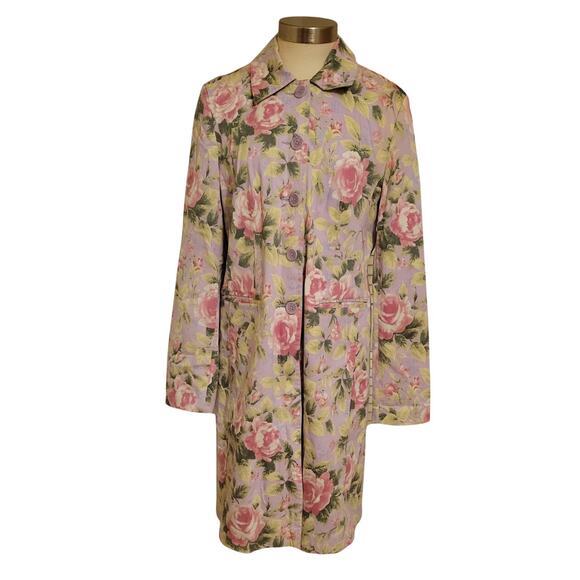 Jacklyn Smith Pastel Floral Print Coat Peacoat Jacket Purple Womens Size Large - Picture 1 of 7
